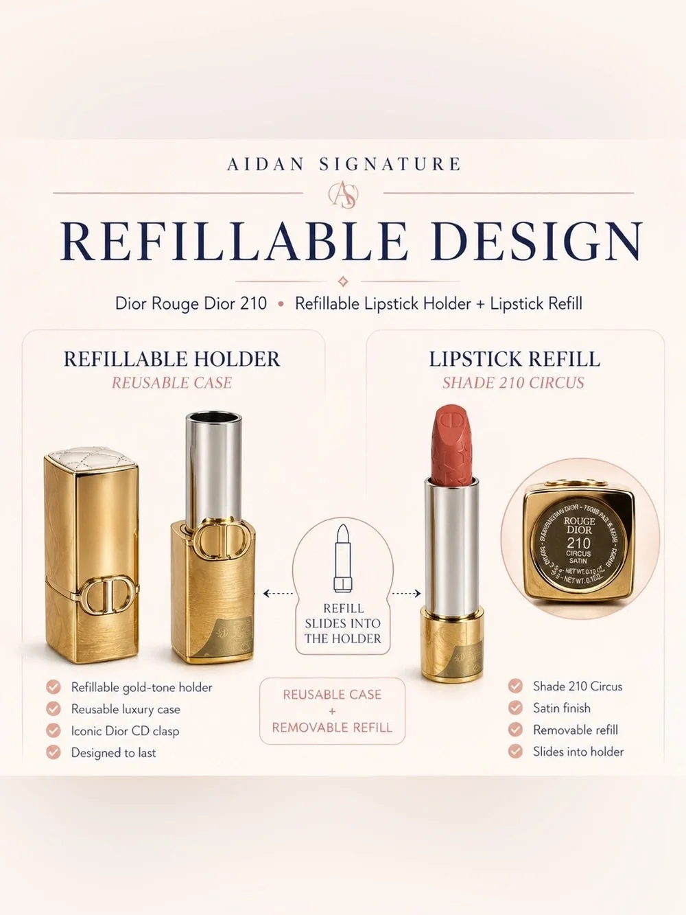Dior Refillable Case & Rouge Dior 210 Circus Satin Lipstick Limited Edition